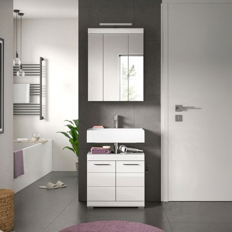 Ensemble 2 meubles de salle de bain + lampe blanc brillant - KAN (1/5)