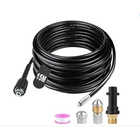 15M Déboucheur Canalisation Haute Pression 180bar Flexible Nettoyeur Avec Buse à Jet et Buse Rotatif,Adaptateurs pour Kärcher K2 K3 K4 K5 K6 (1/5)