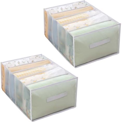 Sac de rangement 2 pièces, boîte de rangement, 5 grilles, sac séparateur de vêtements blanc, pliable, lavable, organisateur de garde-robe (1/5)