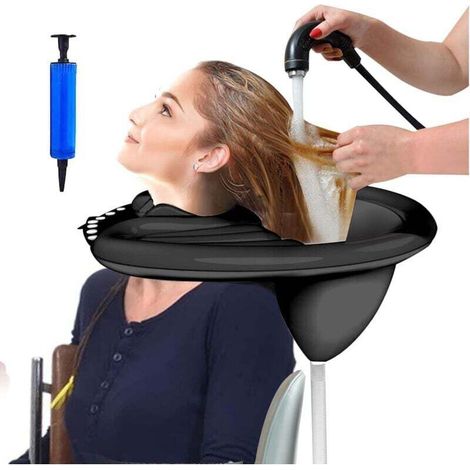 Lavabo gonflable portable en PVC pour laver les cheveux - pour femmes enceintes handicapées, enfants, personnes âgées au lit et à la maison - noir,de (1/4)