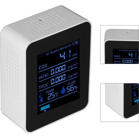 Tragbarer 3,7-V-CO2-Detektor mit Bluetooth, misst Luftqualität, Luftfeuchtigkeit und Temperatur, weiß (Bluetooth-Modell 31132100164, Batterie nicht im Lieferumfang enthalten) (1/5)