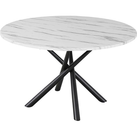 Tavolo rotondo con piano effetto marmo bianco e struttura in metallo nero - Umbriel (1/4)