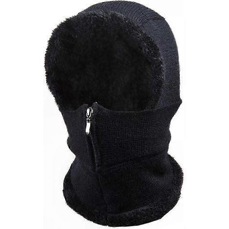 Bonnet tricoté femme hiver, cagoule ski polaire unie, masque visage zippé coupe-vent, doublure molletonnée chaude, cache-oreilles et tour de cou réversible, taille unique. (1/4)