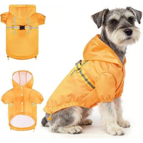 Manteau de pluie imperméable pour chiens de petite taille, veste de pluie avec harnais intégré, gilet de pluie réfléchissant avec capuche et anneau pour laisse, jaune, taille S (1/5)