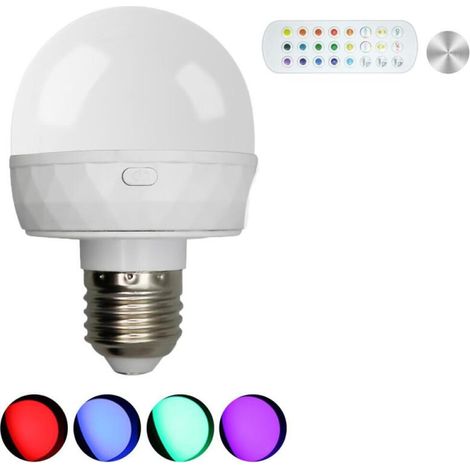 Ampoule rechargeable avec télécommande, culot E27, différentes couleurs dimmables, piles incluses, convient pour l'éclairage de secours, 3600 mAh. (1/5)