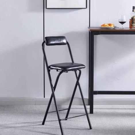 Tabouret Pliant 50cm 55cm 60cm 65cm 70cm 75cm Chaise Pliante avec Dossier Et Repose-Pieds, Tabouret De Bar Pliable pour Cuisine Comptoir Camping(Black,60cm) (1/5)