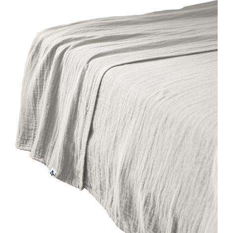 Drap plat 240 x 300 cm Gaze de coton unie GAIA coloris Gris Nuage