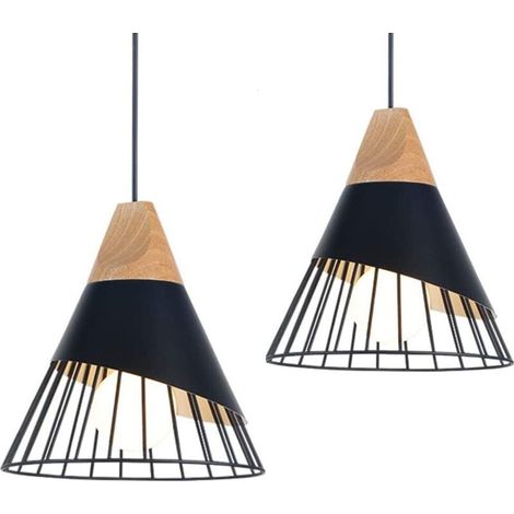 Lot de 2 Rétro Suspension en Métal Cage E27 Eclairage de Plafond , Industrielle Lustre Lampe Vintage Pendante Lumière Plafonnier - Noir (1/4)