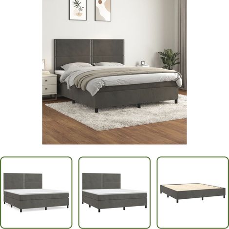 Matelas à ressorts ensachés - Sommier à lattes de lit et matelas Gris foncé 160x200cm Velours (1/5)