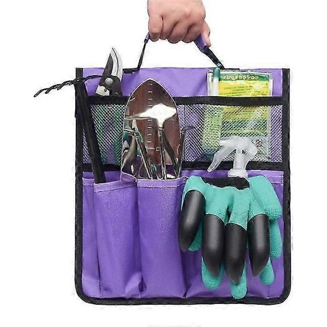 Sac à outils pliable pour jardin (violet), organisateur suspendu portable pour chariot de jardin, sac de rangement plat pour outils de jardin (1/5)