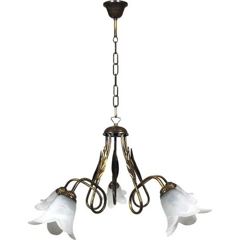 Lampadario Amelia 5-flammig E14 braun/gold mit weißem Spiegelflächen-Glas (1/2)