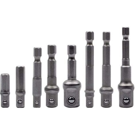 Lot de 8 Adaptateurs de Douille Hexagonale 1/4" vers 1/4" 3/8" 1/2" pour Perceuse Visseuse Sans Fil Douilles Porte-Embouts (1/4)