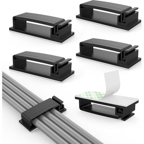 100 pezzi di clip per cavi autoadesive, gestione cavi, fascette per cavi per TV, PC, laptop, cavo Ethernet, ufficio, casa, studio (nero)