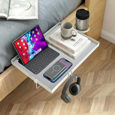 Hanging Bedside Table, Bedside Table, Mezzanine Bed Shelf, Includes Cup Holder, Table Mat, Hook and Clip for Data Cable, for Bed, Armchair, Sofas, Window (1/5)