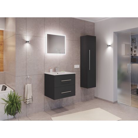 Badmöbel Set Firenze 60 3tlg. LED Spiegel und Hochschrank grafit