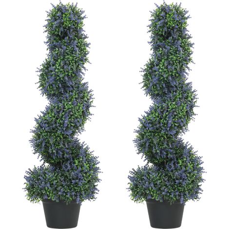 Artificial Lavender Topiary Tree with 315 Leaves and 315 Flowers, Set of 2