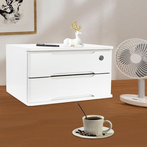 Schubladenbox Holz, 2 Ebenen Schreibtisch Organizer mit Abschließbaren Schubladen, Mini Kommode Abschließbarer Aufbewahrungsschrank, 39  30  21.5 cm, für Büros, Schlafzimmer usw (Weiß)
