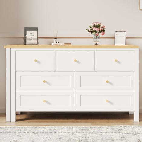 Escritorio Esquinero con 7 Cajones y Tablero Giratorio de 360°, en Tablero de Partículas, 120 × 40 × 70 cm, Blanco y Roble