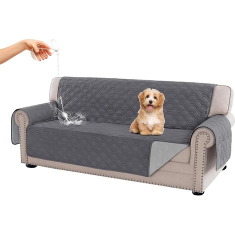 Funda para sofá 100% impermeable, antideslizante, lavable, apta para mascotas, protector de muebles moderno con correa elástica para niños y mascotas (gris, 3 plazas) (1/5)