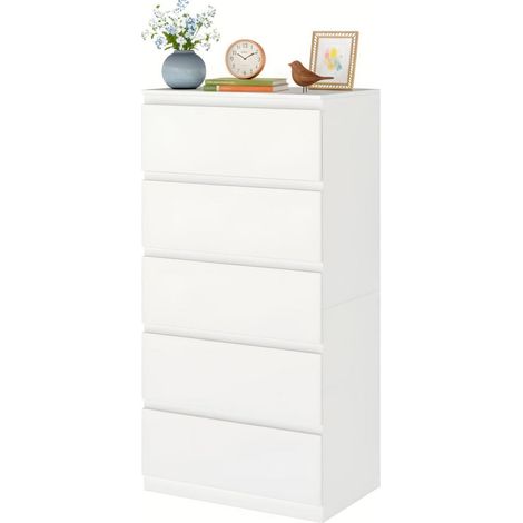Kommode Weiß mit 5 Schubladen, Schubladenschrank für Schlafzimmer & Flur (1/5)