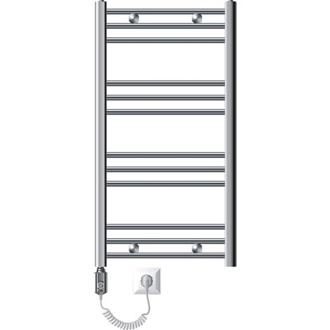 ECD Germany Radiatore Scaldasalviette Elettrico 600W Termoarredo da Bagno Moderno in Acciaio Cromato - 500x800 mm - Dritto con Attacco Laterale - Scaldasalviette Asciugabiancheria 500x800 mm +600W