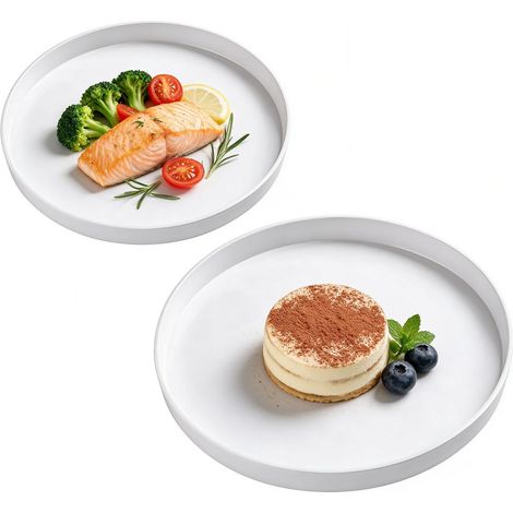 Lot de 2 plateaux ronds blancs décoratifs - 30 cm et 25 cm - Plateau à bougie décoratif - Plateau de service pour cosmétiques, dessert, bougies, décorations de table pour la Saint-Valentin, café, bar (1/5)