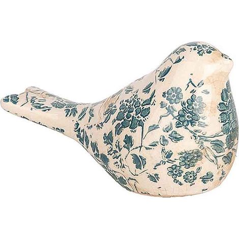 Figurine oiseau beige vert céramique 16x7x9cm (1/2)
