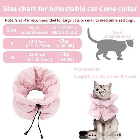 Collier de Récupération Chat, Doux Ajustable pour Chats Chaton Empêche de Lécher Les Plaies (Rose, M) (1/2)