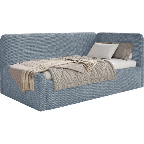 Selsey Fanko – Jugendbett 90x200 cm mit Rausfallschutz, Matratze, Kopfteil rechts, Plüsch, Blau