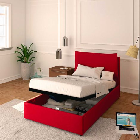 Baldiflex Letto Contenitore Piazza e mezzo 120x190 Licia in Ecopelle con Rete a Doghe colore Rosso Red (1/5)
