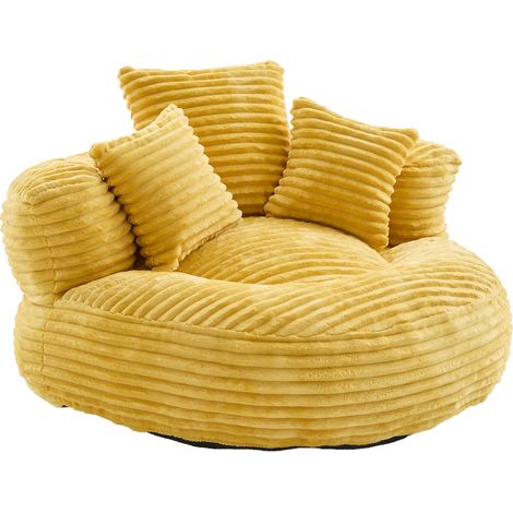 GagaFauteuil pouf en velours côtelé jaune avec 3 coussins (1/5)