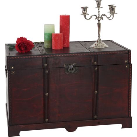 Coffre bois de décoration malle au trésor Valence aspect antiquité, 49x77x47cm - carré