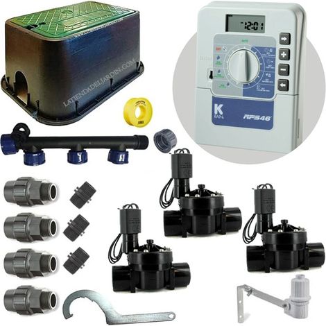 Kit di irrigazione automatico a 3 zone da 24 V di KRain per tubi da 32 mm  Include programmatore, elettrovalvole e accessori