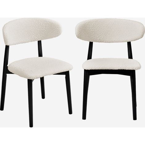 Silla de madera de hevea y tejido borreguito, set de 2 (1/5)