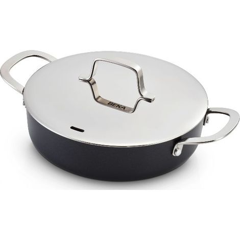 Sartén de 2 asas recubierta de 24 cm + tapa de acero inoxidable - Maestro - Beka