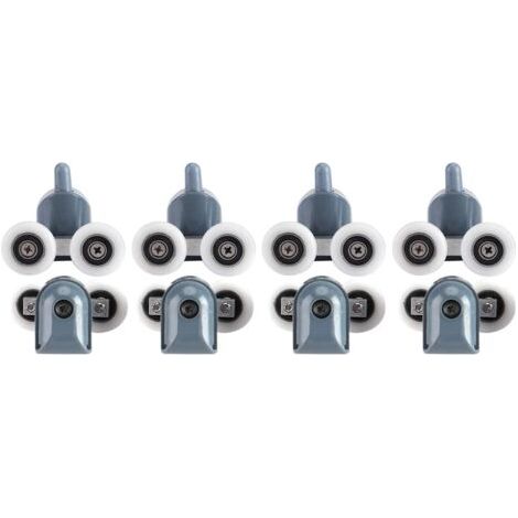 Lot de 8 roulettes doubles réglables pour porte de douche et salle de bain (4 roulettes, couvercles de vis supérieurs et inférieurs) (roue double) (1/5)