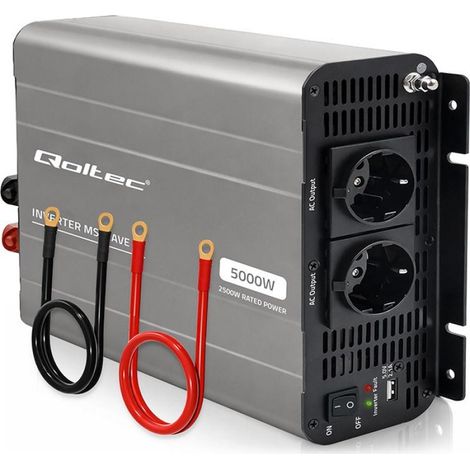 Convertidor de voltaje Qoltec MS Wave  12V a 230V  2500/5000W  USB  Compatible con LiFePO4 GEL AGM