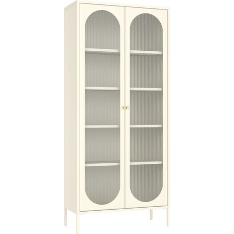 Schrank aus weißem Metall und Glas 180cm YASMINE