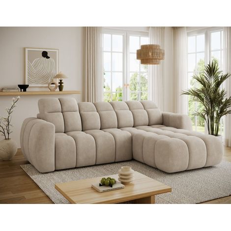 Ecksofa mit Schlaffunktion Sofa SALONIA Stoff Aphrodite Beige Ottomane Rechts (1/5)