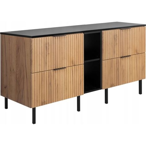 Waschtischunterschrank Flow - 140 cm - Schwarze Eiche - Modernes Design - Mit Regal und Arbeitsplatte