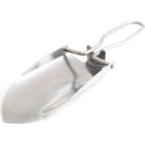 Pelle Pliante en Acier Inoxydable, Mini Pelle compacte argentée, klappschaufel Repliable 115 x 70 x 20 mm, Longueur déployée 220 mm, 110 g, étui Tissu Boucle (1/5)
