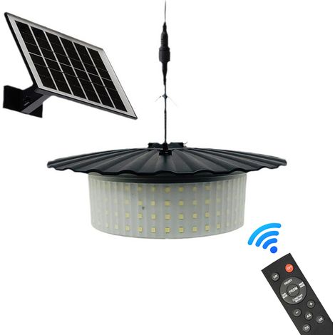 Suspension solaire avec télécommande et détecteur de présence 5 modes 3 minuteries réglable étanche IP65 lampe LED extérieure crépuscule à aube câble 3m pour terrasse jardin balcon abri grange poulail (1/3)
