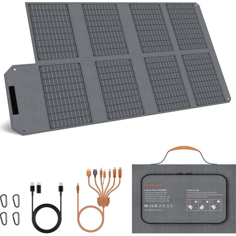 Panneau solaire pliable 80 W, alimentation portable avec 4 ports (DC/USB-C/2xUSB-A) et connecteur 7 en 1 pour sauvegarde d'urgence (1/5)