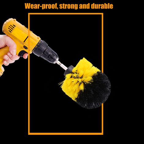 Brosse de nettoyage en plastique à poils PP pour carrelage, joints, baignoire, WC, sol et moquette - accessoire pour perceuse - jaune 8 x 10 cm - 1 pièce - Modèle 2 (1/3)