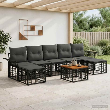 vidaXL Set di divani da esterno 8 pz Nero e Grigio scuro Poliestere (1/5)
