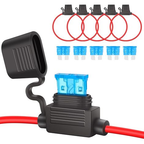 JatilEr 5 Pcs 16AWG Porte Fusible 12v Moyen en Ligne, ATC/ATO Porte-Fusibles Lame Enfichable Étanche avec Fil, Adaptateur Fusibles Voiture Avec 5 Pcs Fusible 15A Standard Pour Auto/Camion/Moto/Bateau (1/5)