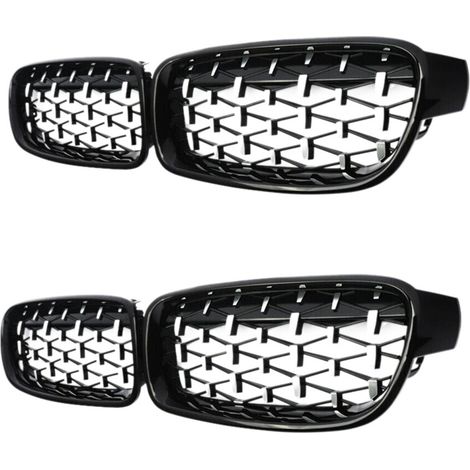 2x Nierengrill vorne, diamantgeschliffener Meteor-Kühlergrill für Motorhaube, passend für F30, F31, F35 320i, 328i, 335i (2012–2018)