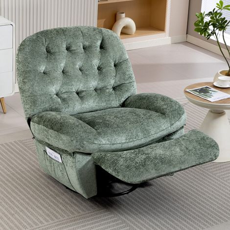 Fauteuil Relax Manuel DYHOME Inclinable Pivotant 360° Fauteuil à Bascule Repose-Pieds Réglable Velours Moelleux Vert