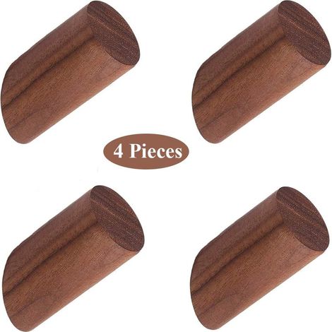 4 Pièces Patères En Bois Naturel, Crochets à Chapeau En Bois, Patère Bois de Noyer Massif Moderne à La Main Patère Murale pour Mur, Cuisine, Chambre, Bureau (Marron) (1/5)