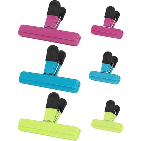 Clip per sigillare sacchetti, 6 clip per alimenti, misure grandi/piccole, colori blu, verde, rosso rosato, in plastica con acciaio inossidabile, robusta presa per una chiusura ermetica (1/5)